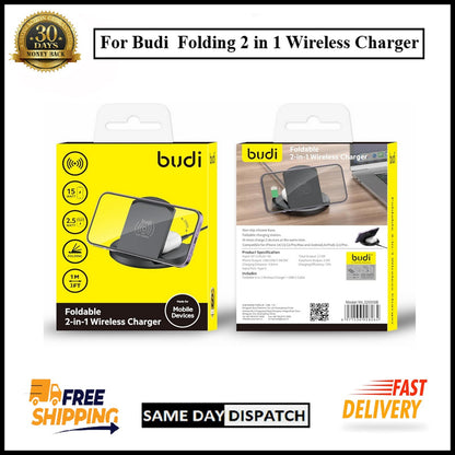 For Budi Folding 2 in 1 Wireless Fast Charging Stand With USB-C Cable