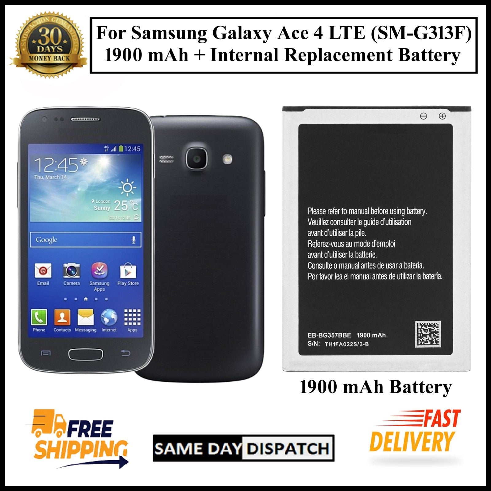 For Samsung Galaxy Ace 4 LTE (SM-G313F) 1900mAh+ Internal Replacement Battery