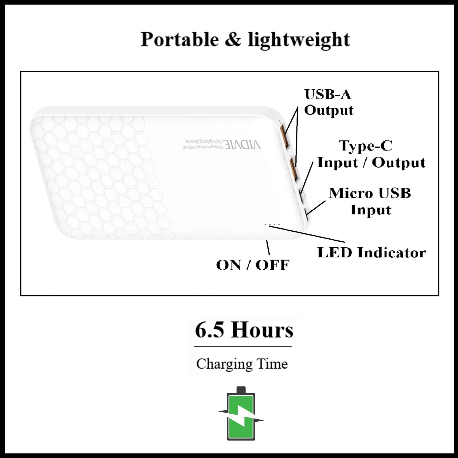 For Vidvie (PB772) 10000mAh LED Power Bank Fast Charging