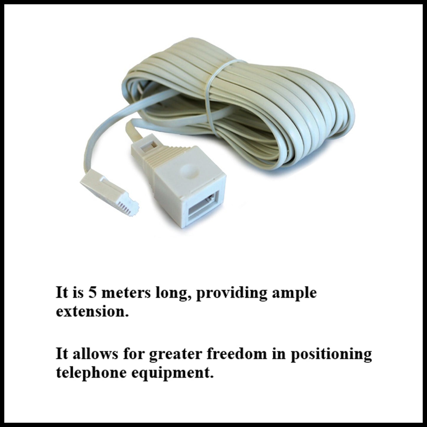 For Daewoo 5m Flat Slimline Telephone Phone Extension Lead Cable