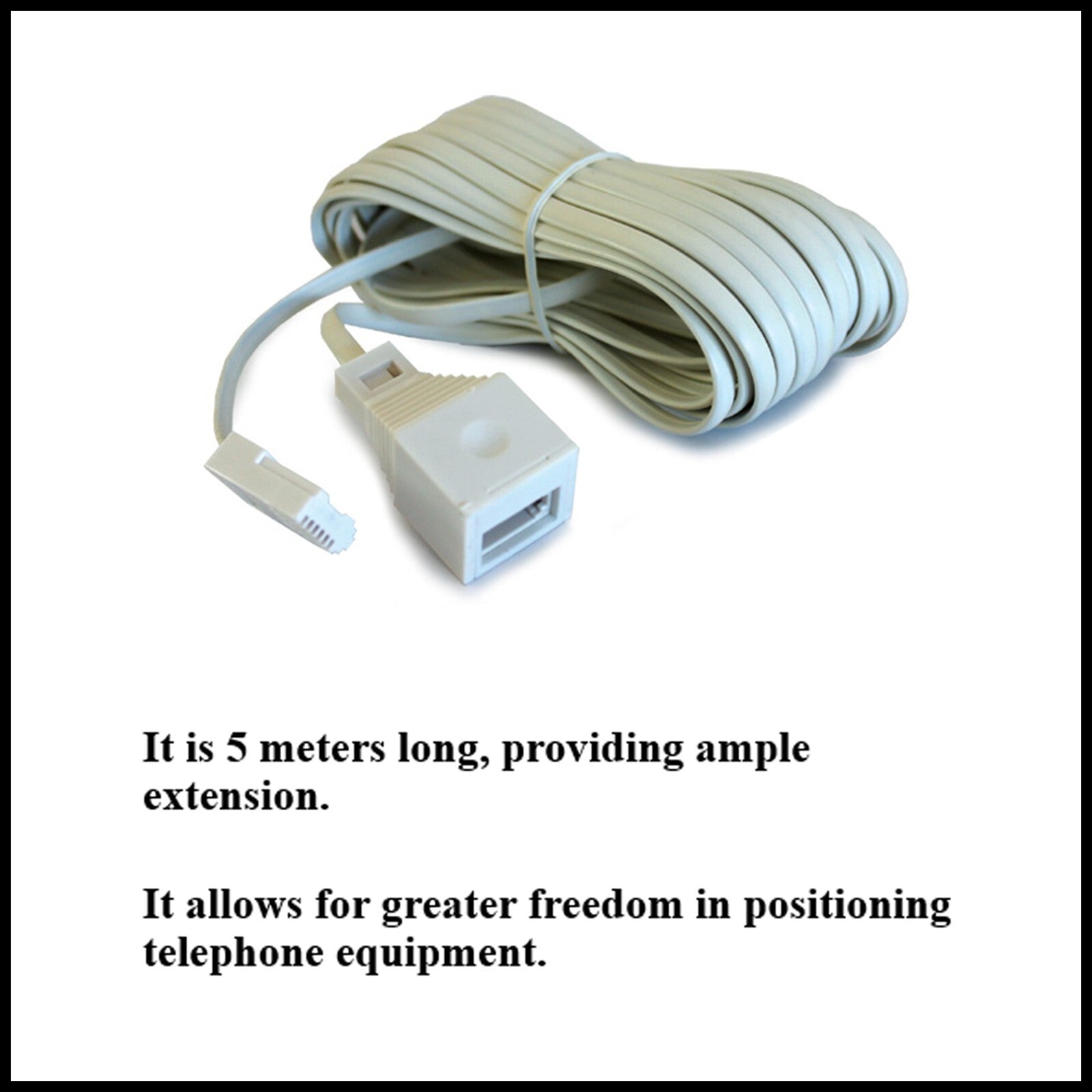 For Daewoo 5m Flat Slimline Telephone Phone Extension Lead Cable
