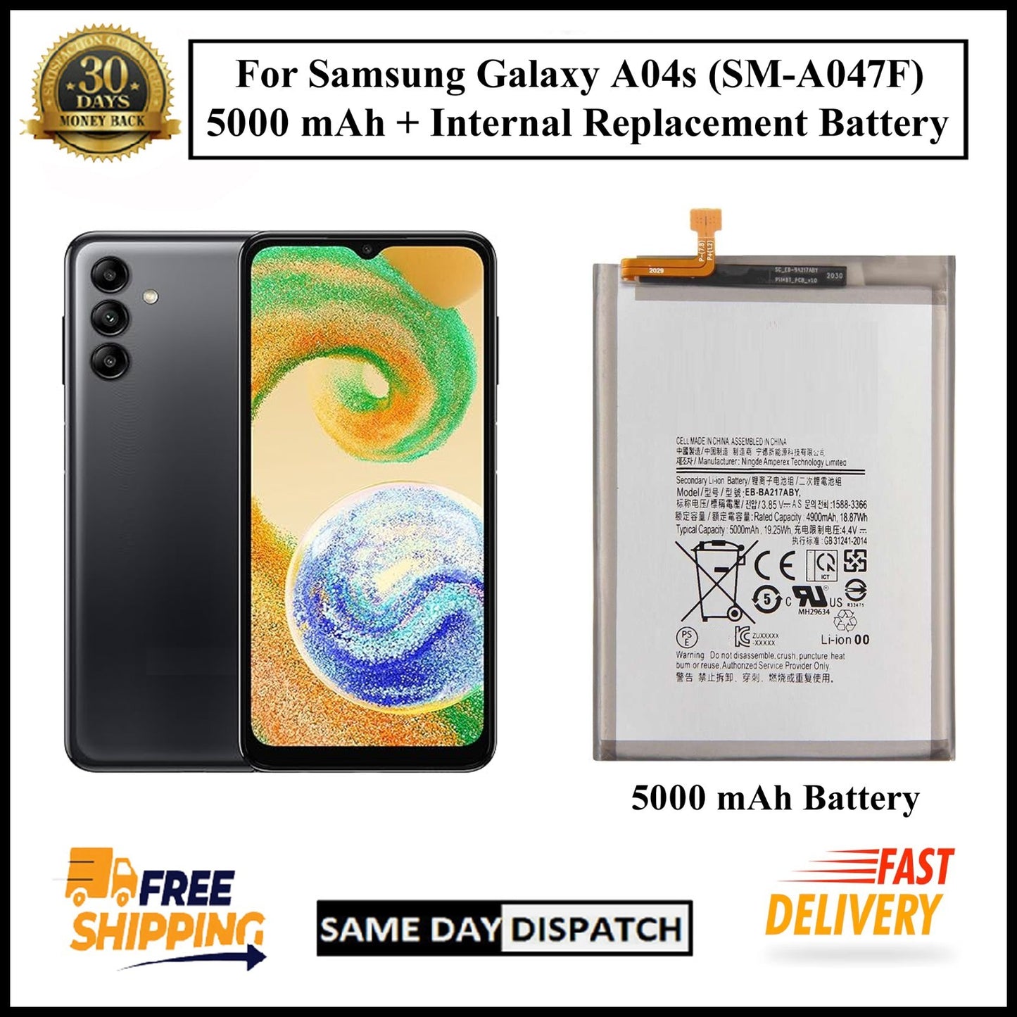 For Samsung Galaxy A04s / ( SM-A047F ) 5000mAh+ Internal Replacement Battery
