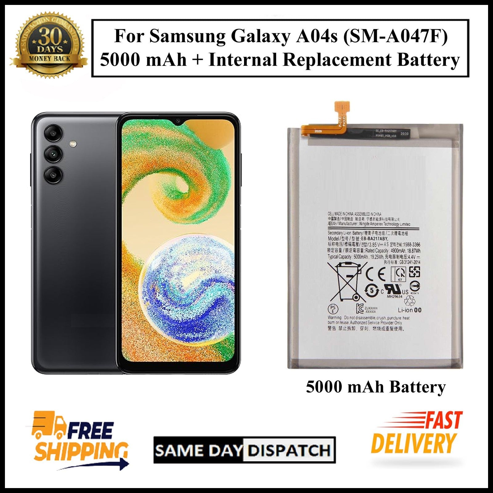 For Samsung Galaxy A04s / ( SM-A047F ) 5000mAh+ Internal Replacement Battery