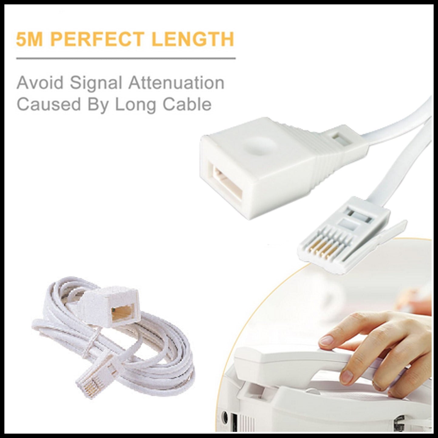 For Daewoo 5m Flat Slimline Telephone Phone Extension Lead Cable