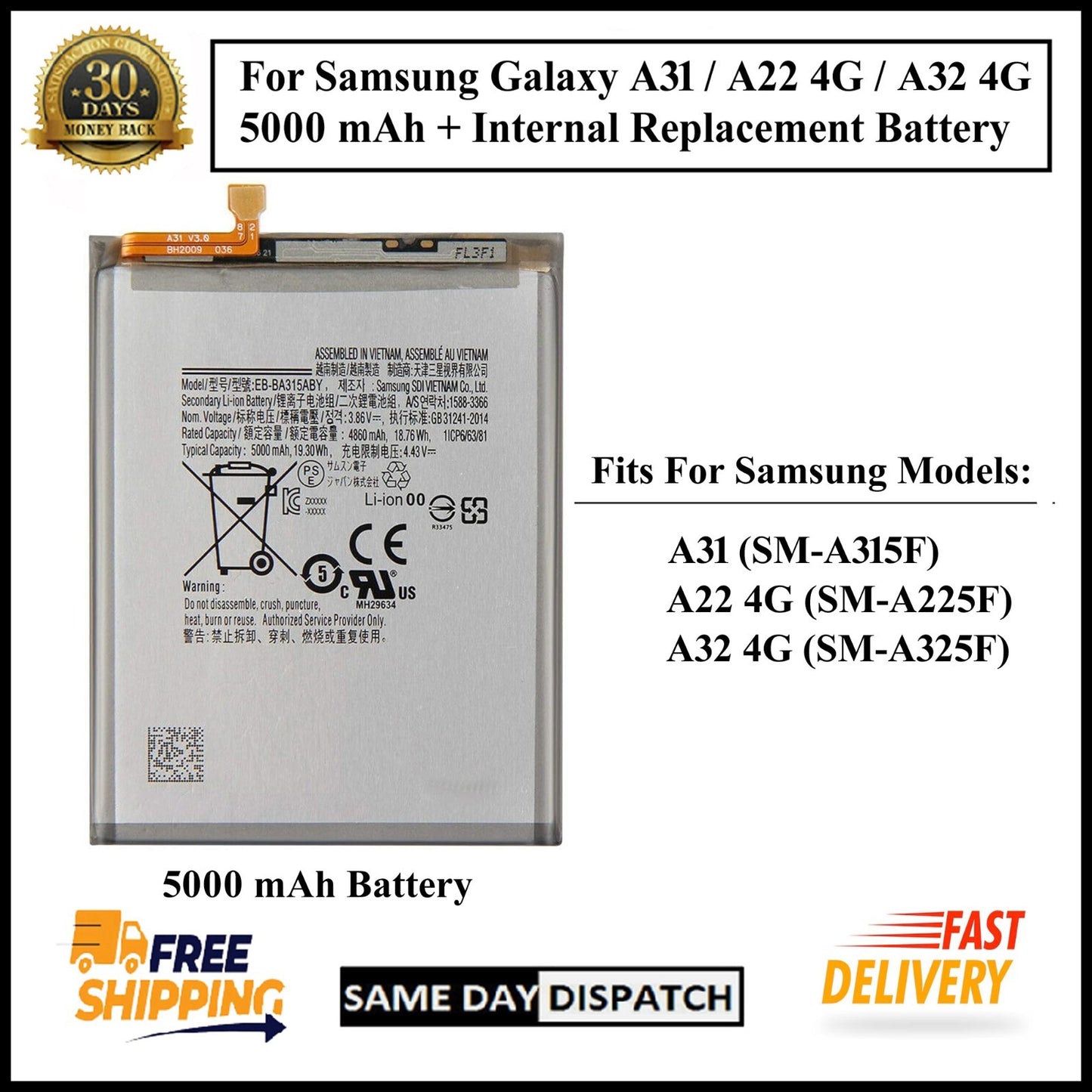For Samsung Galaxy A31 / A22 4G/ A32 4G 5000mAh+ Internal Replacement Battery