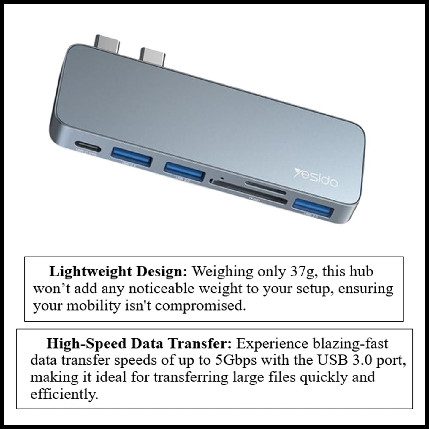 For Yesido HB10 6 in 1 USB-C Type-C Ports Hub Docking Station Adapter