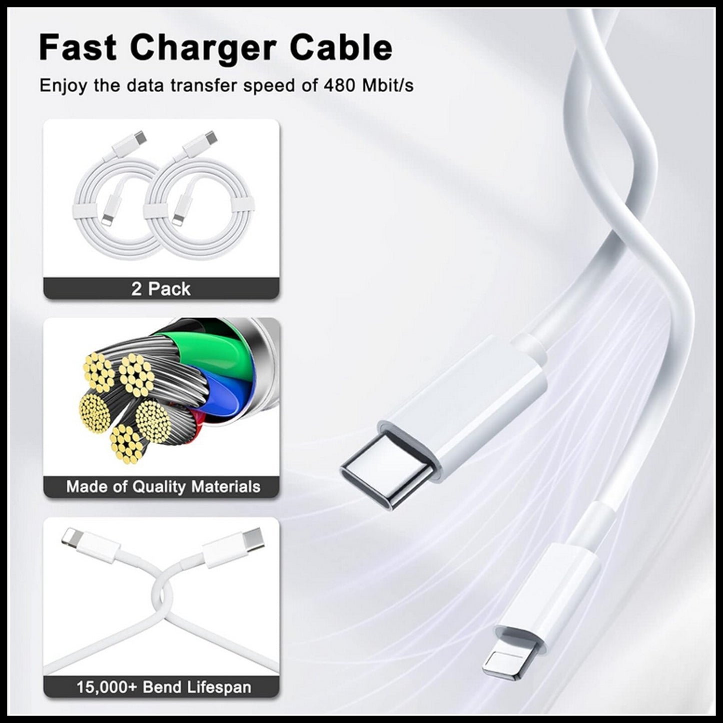 For Dadu 20W USB-C Power Adapter With Type-C to iPhone Fast Charger Cable